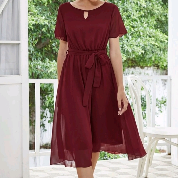 Red Chiffon A-Line Dress - Picture 4 of 5